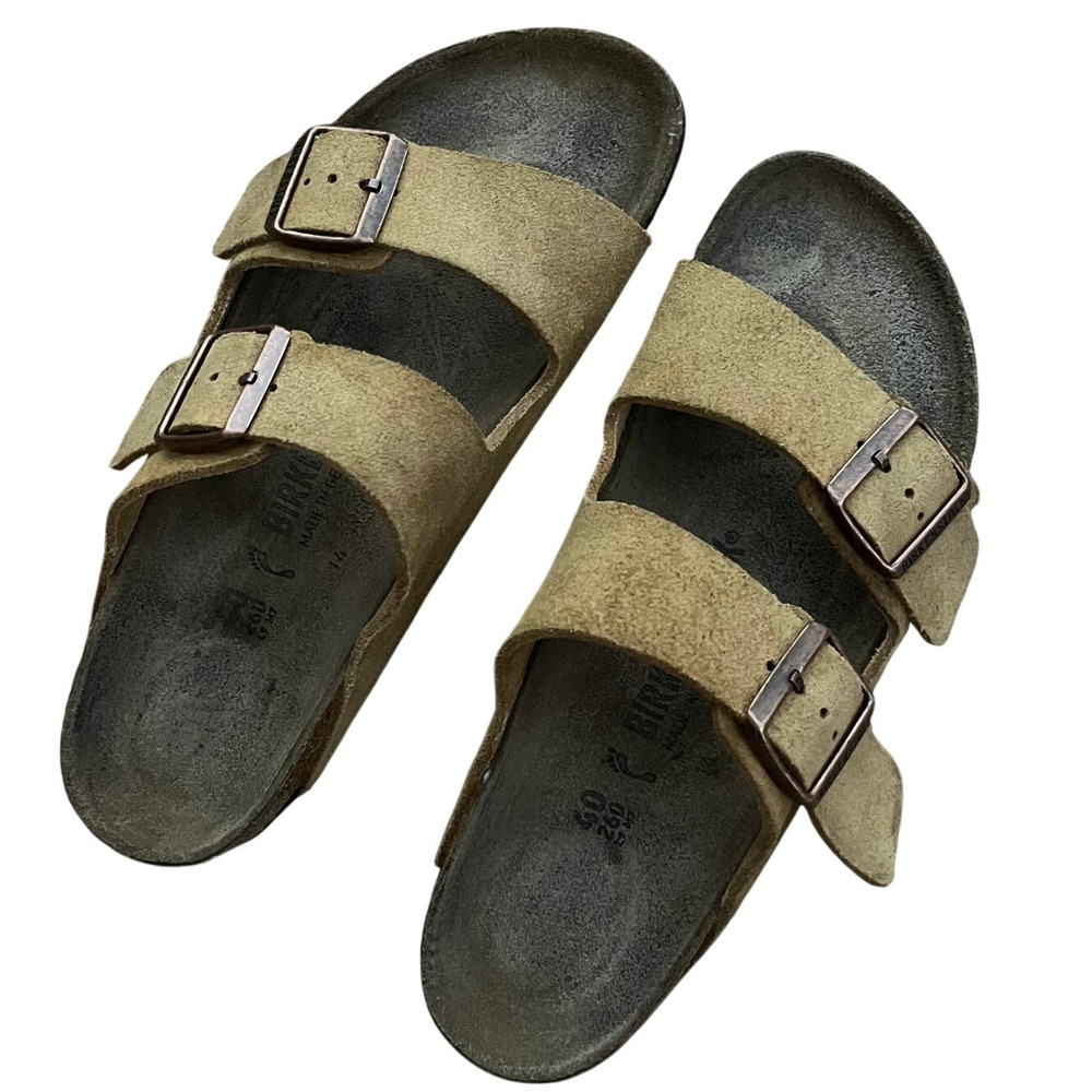 Birkenstock Arizona Taupe Suede Leather Sandals Size 40 Narrow Women 9 Men 7